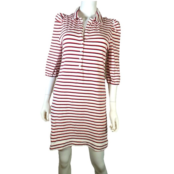BURU by Artisans Navy Red Stripe Peter Pan Polo Cotton Stretch Dress Sz S Sporty - Picture 1 of 16